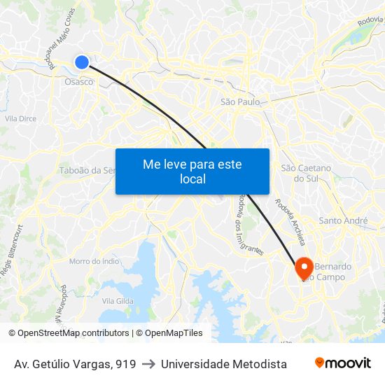Av. Getúlio Vargas, 919 to Universidade Metodista map