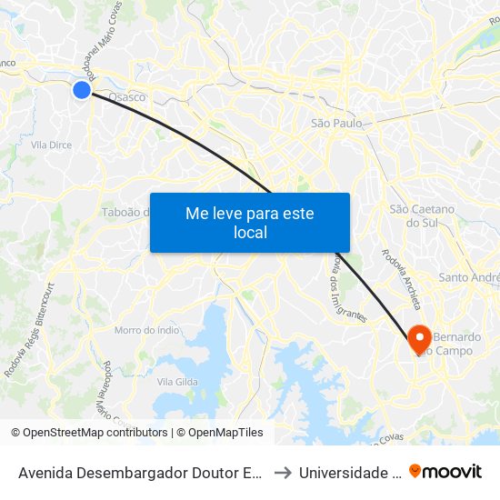 Avenida Desembargador Doutor Eduardo Cunha de Abreu to Universidade Metodista map