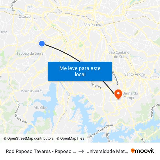 Rod Raposo Tavares - Raposo Shopping to Universidade Metodista map