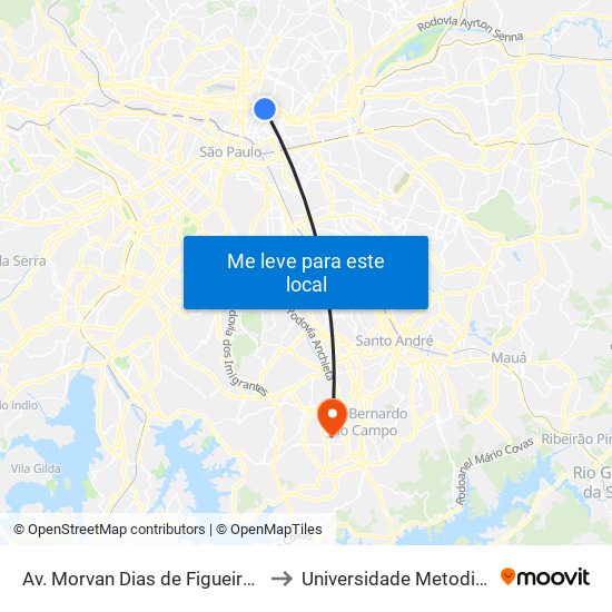 Av. Morvan Dias de Figueiredo to Universidade Metodista map
