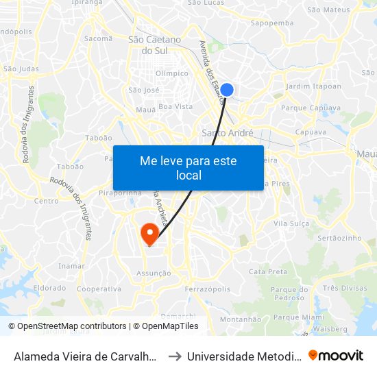 Alameda Vieira de Carvalho 31 to Universidade Metodista map