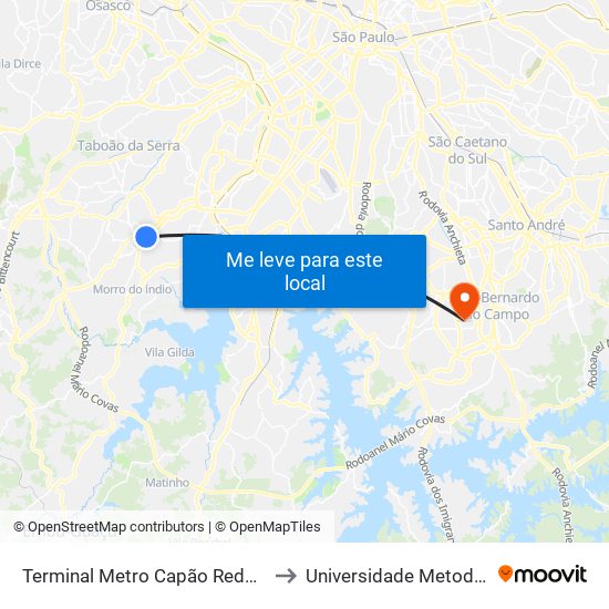 Terminal Metro Capão Redondo to Universidade Metodista map