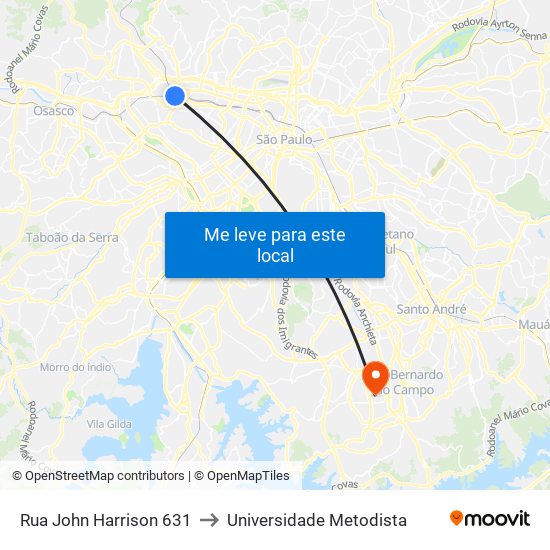 Rua John Harrison 631 to Universidade Metodista map