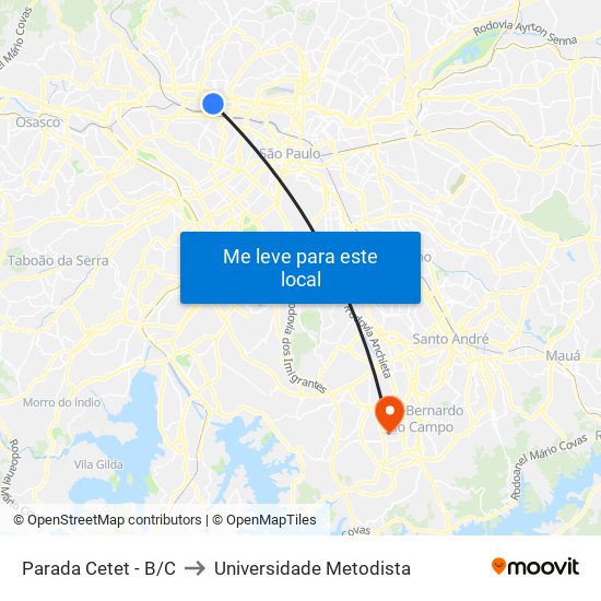 Parada Cetet - B/C to Universidade Metodista map