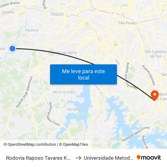 Rodovia Raposo Tavares Km 30 to Universidade Metodista map