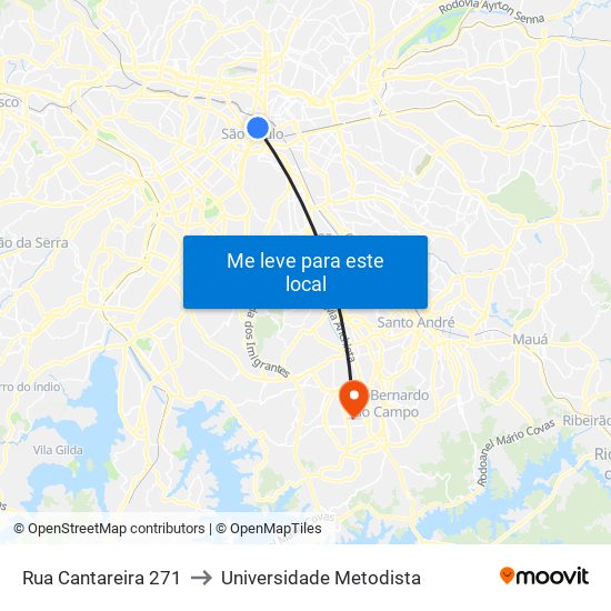 Rua Cantareira 271 to Universidade Metodista map