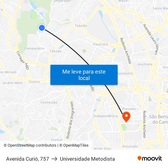 Avenida Curió, 757 to Universidade Metodista map