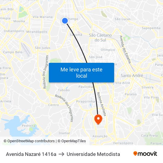 Avenida Nazaré 1416a to Universidade Metodista map