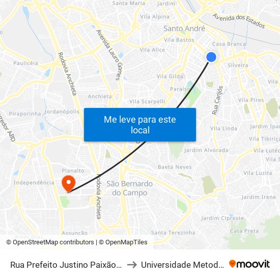 Rua Prefeito Justino Paixão 698 to Universidade Metodista map