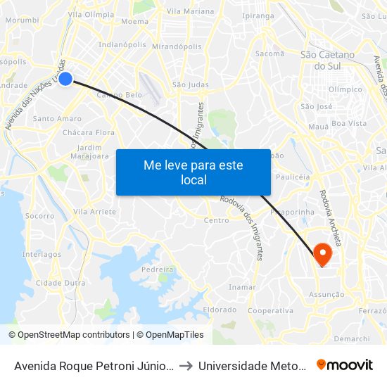 Avenida Roque Petroni Júnior 998 to Universidade Metodista map