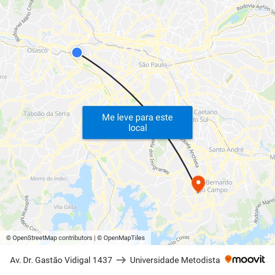 Av. Dr. Gastão Vidigal 1437 to Universidade Metodista map