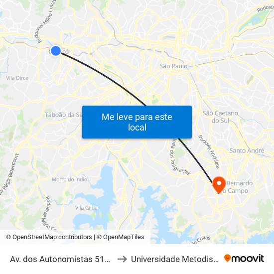 Av. dos Autonomistas 5110 to Universidade Metodista map