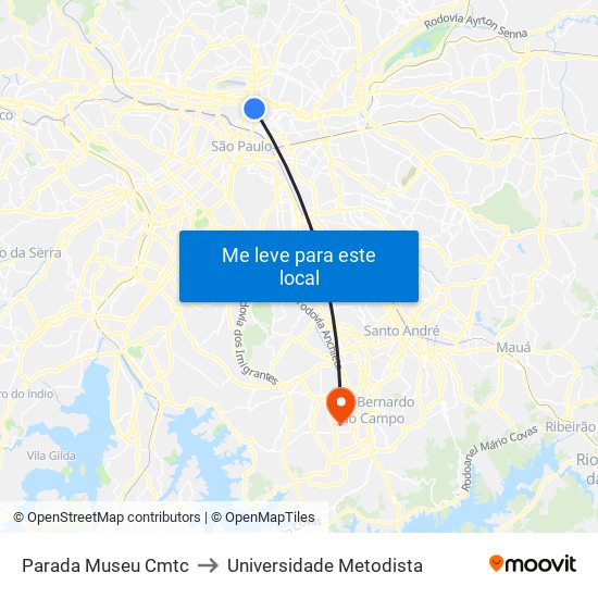 Parada Museu Cmtc to Universidade Metodista map