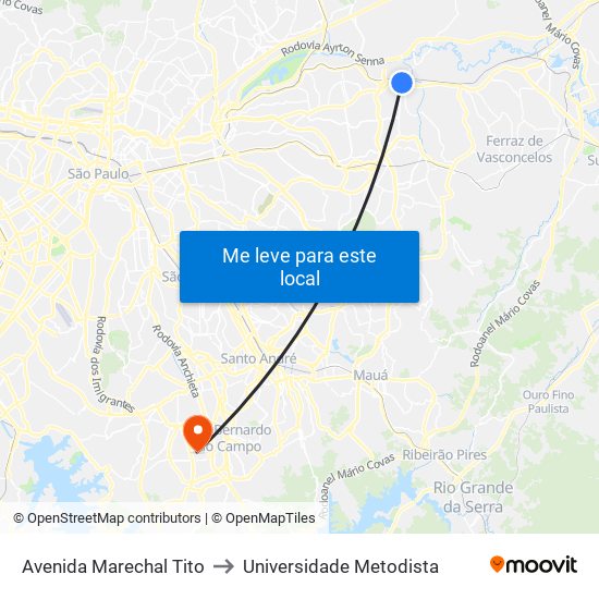 Avenida Marechal Tito to Universidade Metodista map
