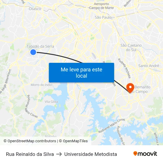 Rua Reinaldo da Silva to Universidade Metodista map