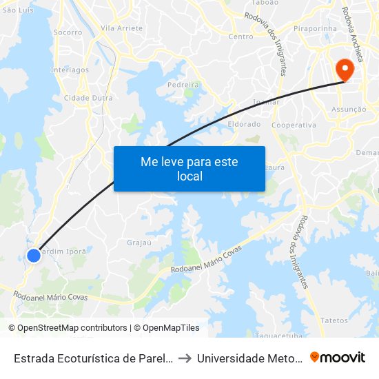 Estrada Ecoturística de Parelheiros to Universidade Metodista map