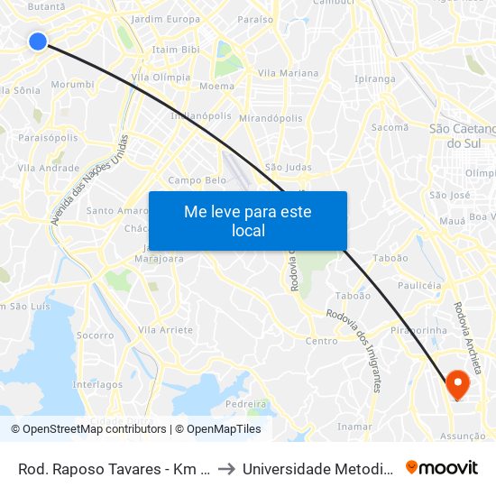 Rod. Raposo Tavares - Km 12 to Universidade Metodista map
