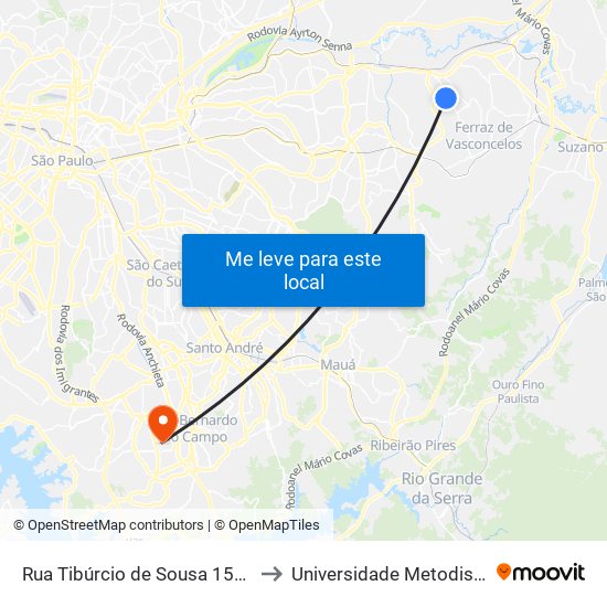 Rua Tibúrcio de Sousa 1561 to Universidade Metodista map