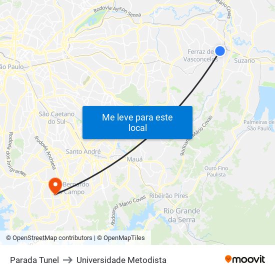 Parada Tunel to Universidade Metodista map