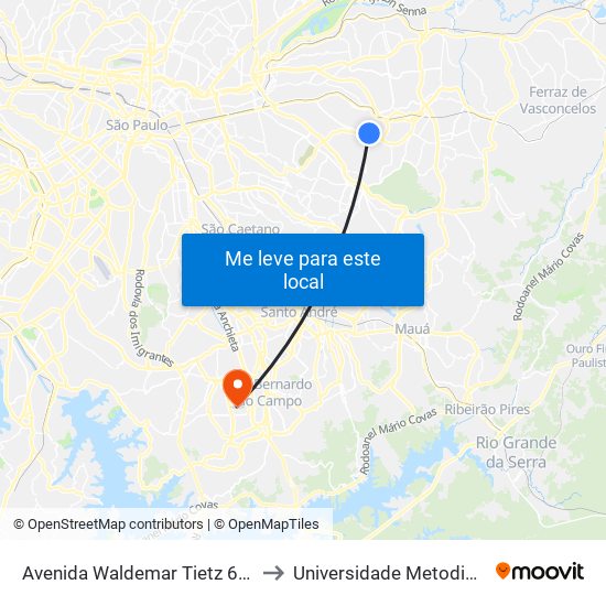 Avenida Waldemar Tietz 633 to Universidade Metodista map