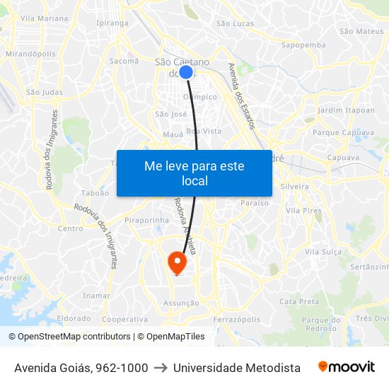 Avenida Goiás, 962-1000 to Universidade Metodista map