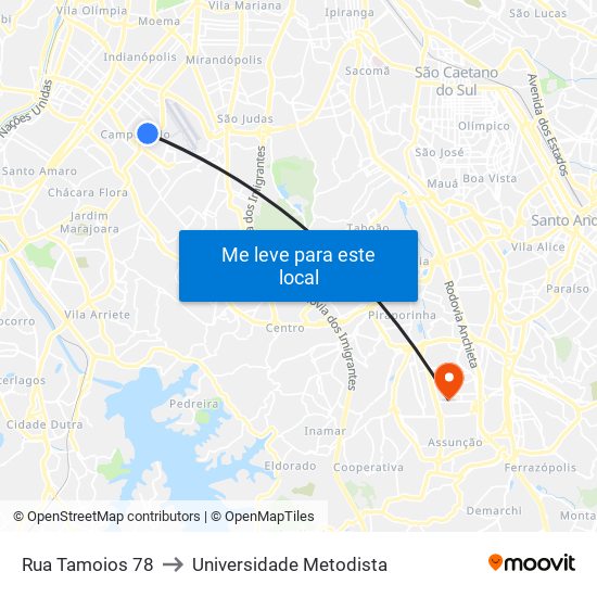 Rua Tamoios 78 to Universidade Metodista map
