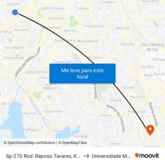 Sp-270 Rod. Raposo Tavares, Km 11,3 Leste to Universidade Metodista map