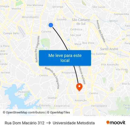 Rua Dom Macário 312 to Universidade Metodista map