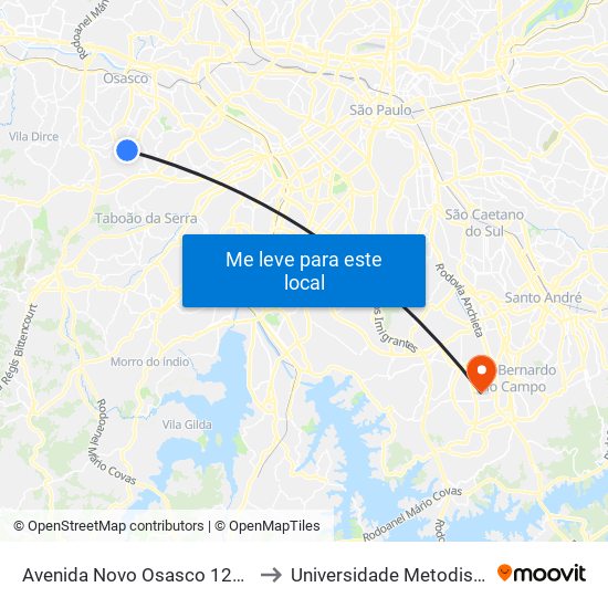 Avenida Novo Osasco 1257 to Universidade Metodista map