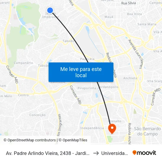 Av. Padre Arlindo Vieira, 2438 - Jardim Vergueiro (Sacoma), São Paulo to Universidade Metodista map