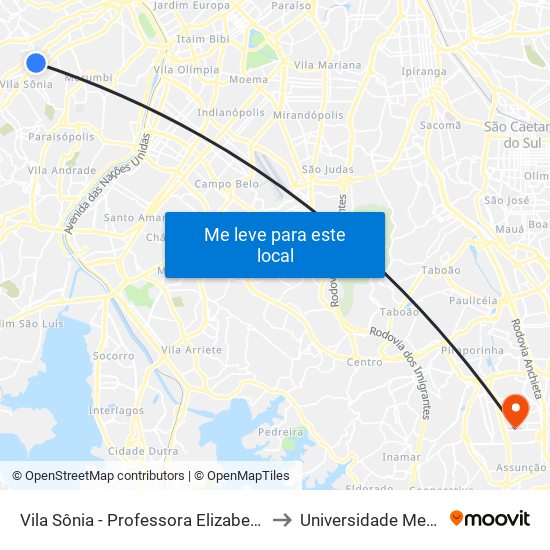 Vila Sônia - Professora Elizabeth Tenreiro to Universidade Metodista map