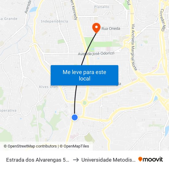 Estrada dos Alvarengas, 495 to Universidade Metodista map