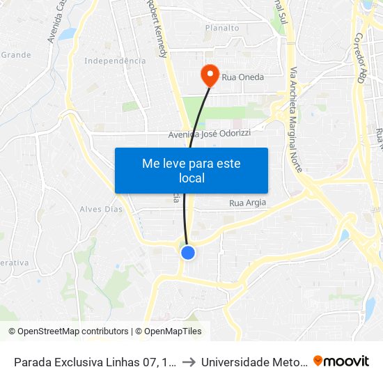 Praça Giovani Breda 689 to Universidade Metodista map