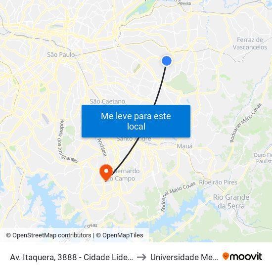 Av. Itaquera, 3888 - Cidade Líder, São Paulo to Universidade Metodista map