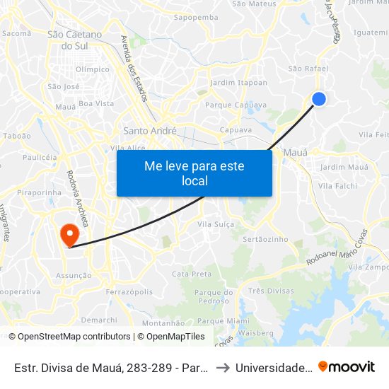 Estr. Divisa de Mauá, 283-289 - Parque das Flores, São Paulo to Universidade Metodista map