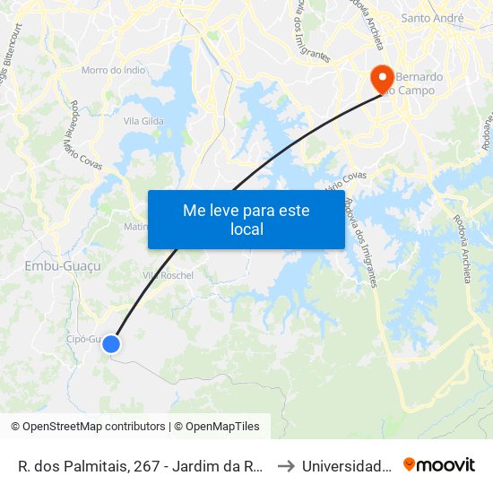 R. dos Palmitais, 267 - Jardim da Represa do Cipo, Embu-Guaçu to Universidade Metodista map