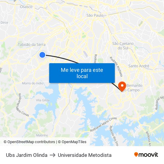 Ubs Jardim Olinda to Universidade Metodista map