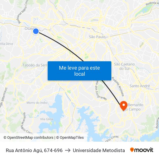Rua Antônio Agú, 674-696 to Universidade Metodista map