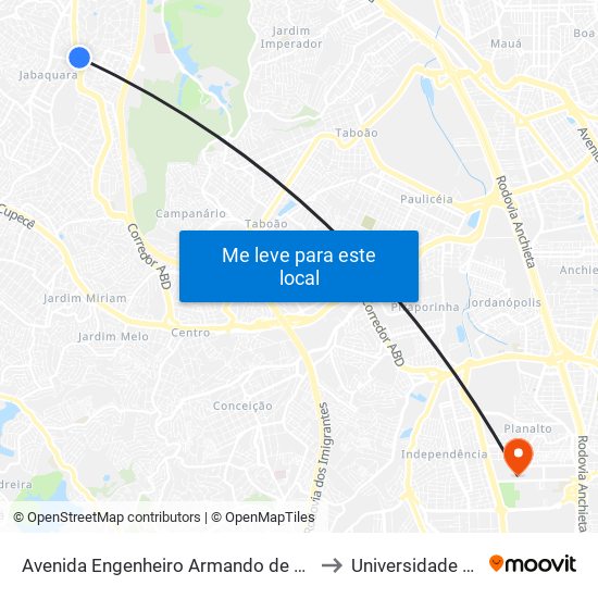Avenida Engenheiro Armando de Arruda Pereira 2100 to Universidade Metodista map