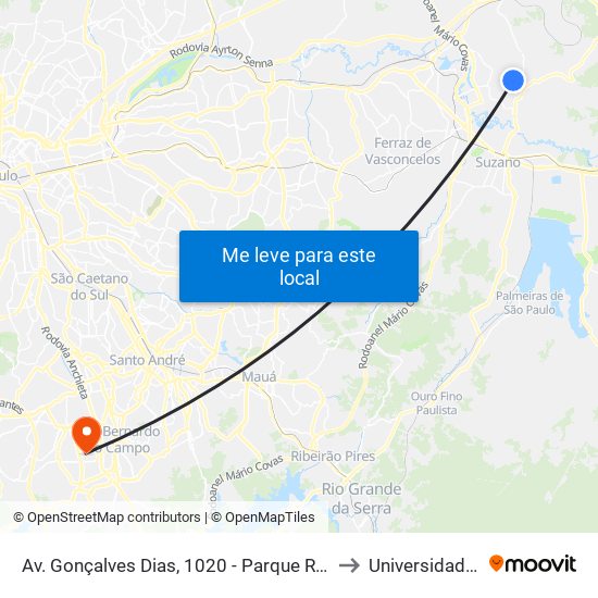 Av. Gonçalves Dias, 1020 - Parque Res. Marengo, Itaquaquecetuba to Universidade Metodista map