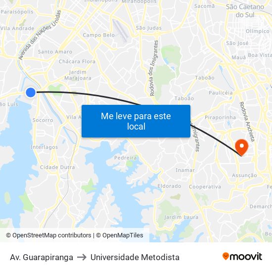 Av. Guarapiranga to Universidade Metodista map