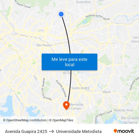 Av. Guapira, 2409 - Vila Constança, São Paulo to Universidade Metodista map