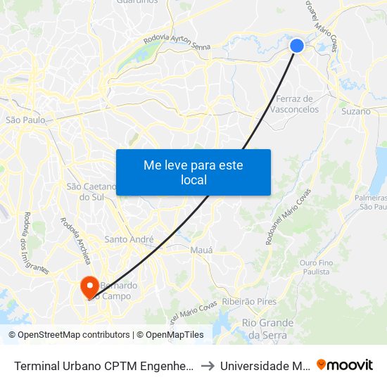 Terminal Urbano CPTM Engenheiro Manoel Feio to Universidade Metodista map