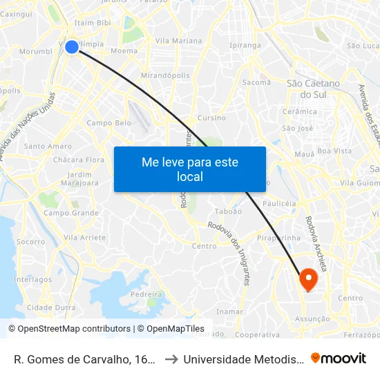 R. Gomes de Carvalho, 1666 to Universidade Metodista map