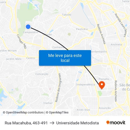 Rua Macahuba, 463-491 to Universidade Metodista map