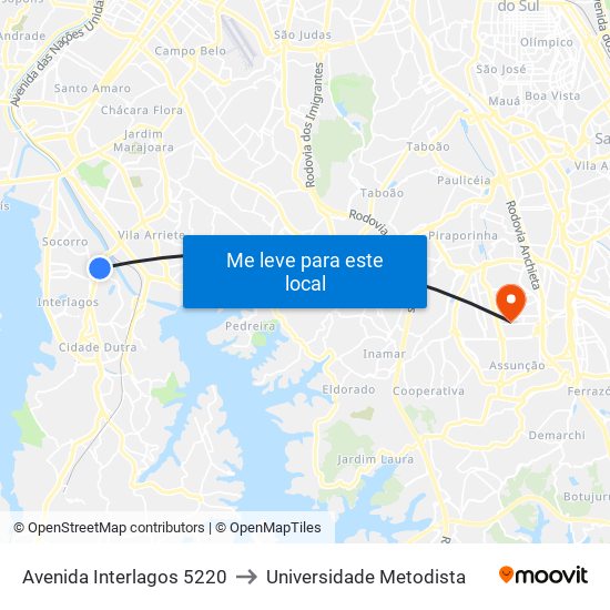 Avenida Interlagos 5220 to Universidade Metodista map