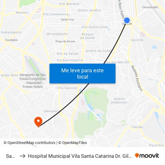 Sacomã to Hospital Municipal Vila Santa Catarina Dr. Gilson de C. Marques de Carvalho map