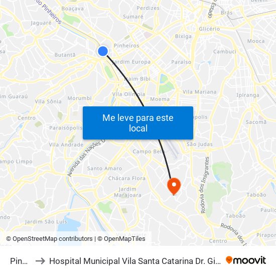 Pinheiros to Hospital Municipal Vila Santa Catarina Dr. Gilson de C. Marques de Carvalho map