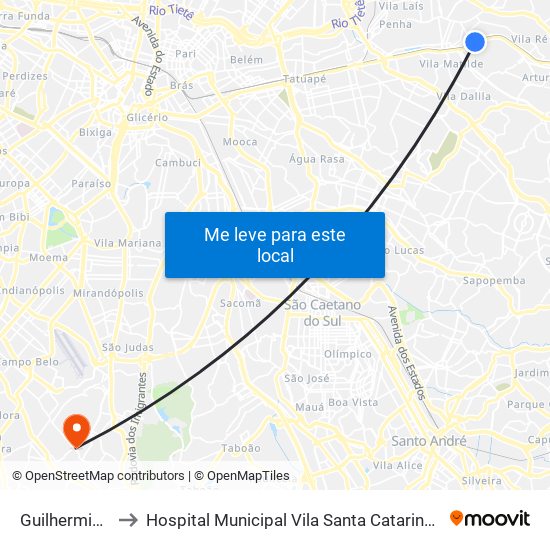 Guilhermina-Esperança to Hospital Municipal Vila Santa Catarina Dr. Gilson de C. Marques de Carvalho map