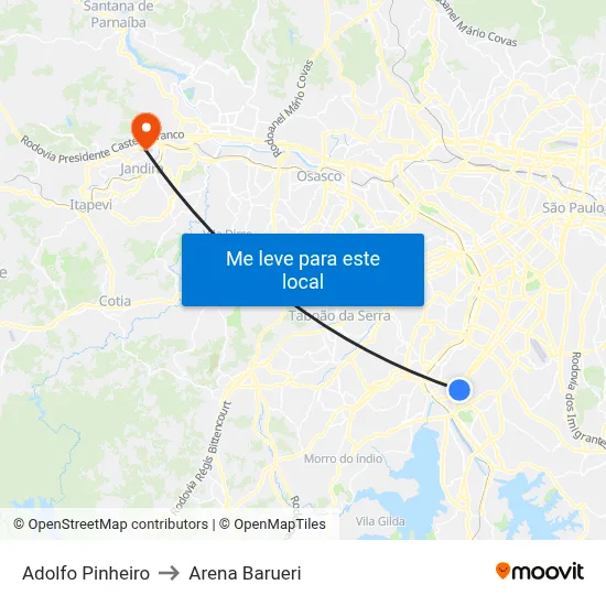 Adolfo Pinheiro to Arena Barueri map